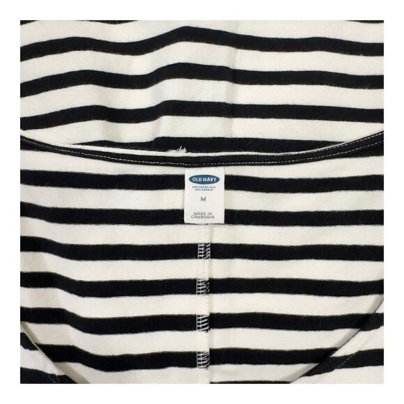 Old Navy Dress Women Size Medium Black Striped Fit & Flare Knee Length Stretchy - Picture 3 of 15